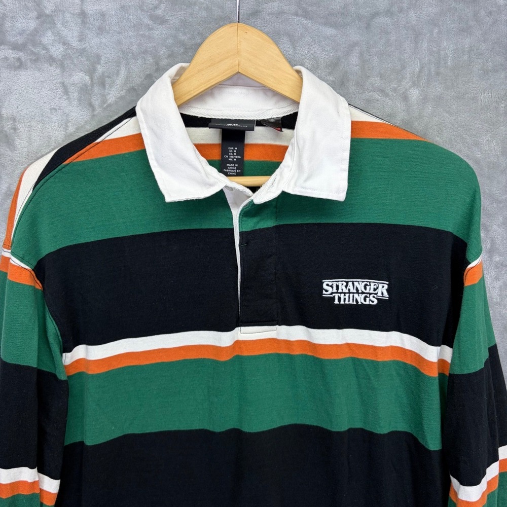 H&M x Stranger Things Mens Striped Rugby Shirt Size Medium